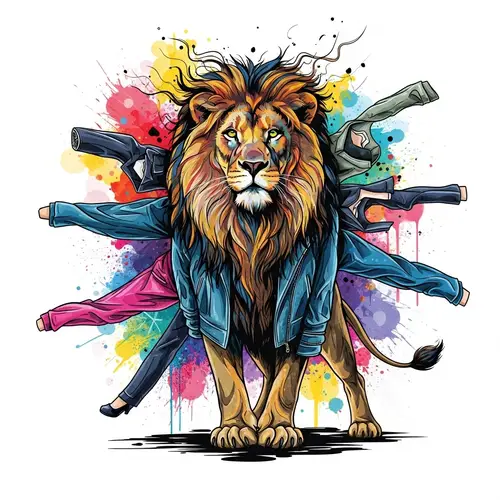 Urban Punk Fashion Model Lion Art
