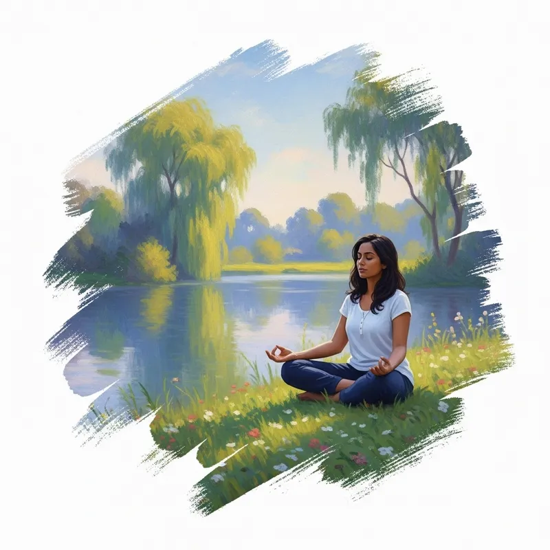Tranquil Mindfulness Meditation in Impressionist Nature Setting