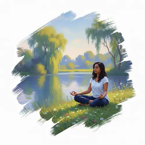 Mindfulness Meditation in Monet-Inspired Serene Nature Scene