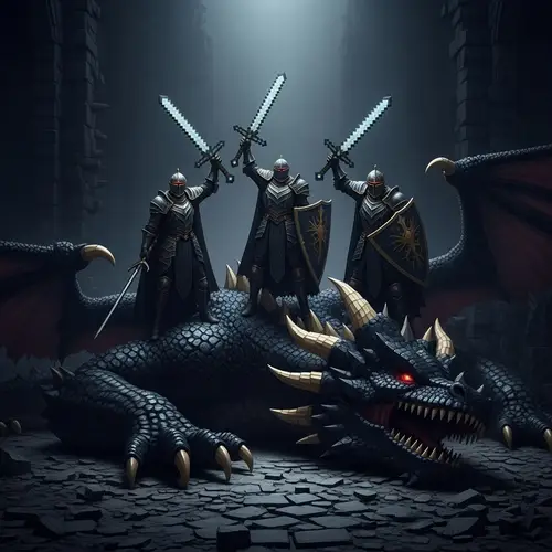 Pixelated Knights Triumph Over Black Dragon