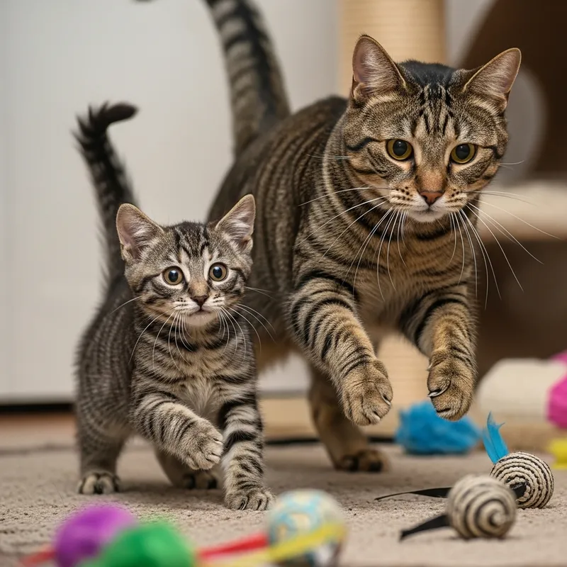 Feline Chase: Playful Cat Running from Mother