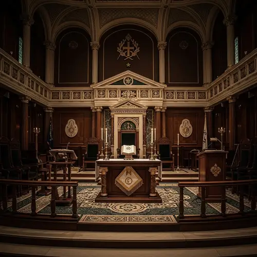 Majestic Masonic Lodge Interior with Intricately Designed Altar