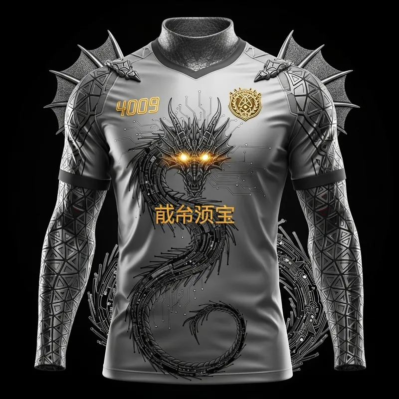 Futuristic Dragon Cybernetic Football Shirt | Metallic Reflective Design Futuristic Dragon Cybernetic Football Shirt | Metallic Reflective Design