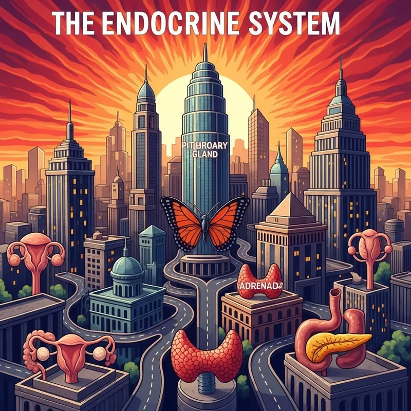 Vibrant Endocrine System Cityscape: Pituitary, Thyroid, Adrenal Vibrant Endocrine System Cityscape: Pituitary, Thyroid, Adrenal