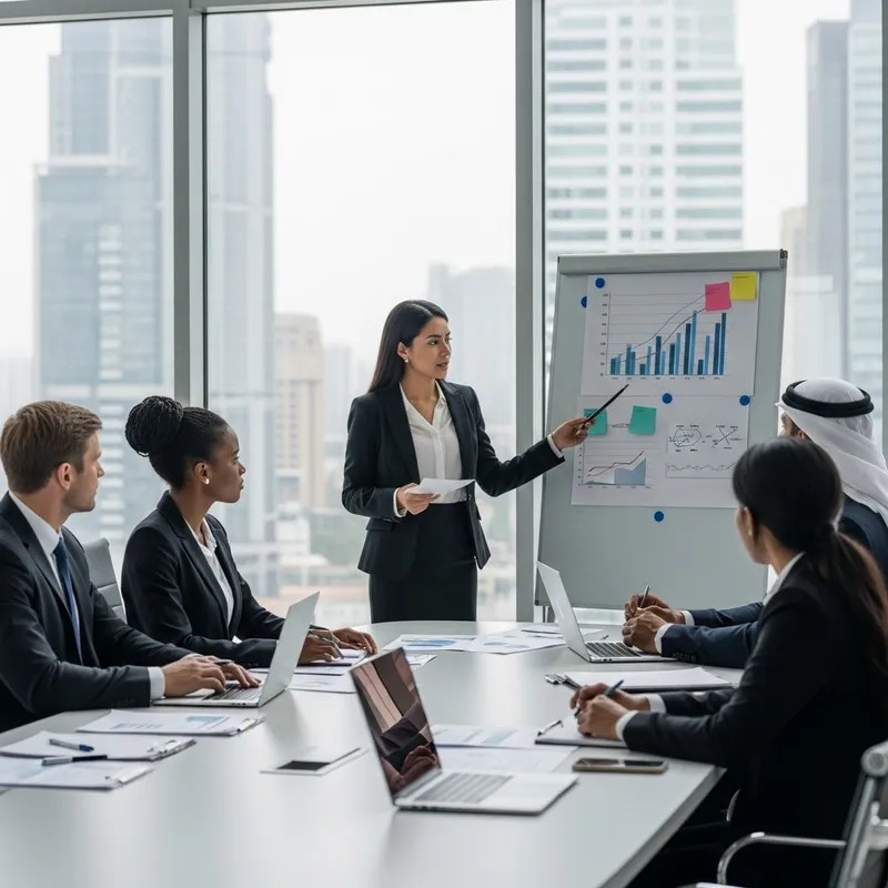 Diverse Professional Staff Briefing with City Skyline View