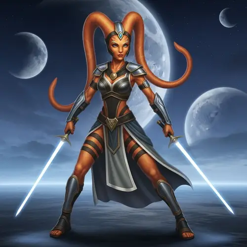 Galactic Warrior Female Alien with Laser Swords in Fantasy Space Setting
