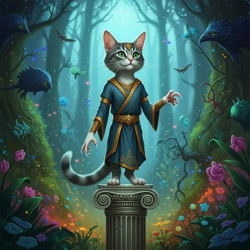 Cat-Human Hybrid Creature: Enchanted Forest Encounter