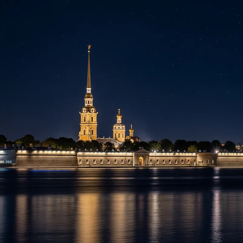 Peter and Paul Fortress Night View from Neva River - Realistic Scene