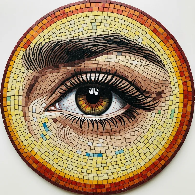 Circular Realistic Eye Mosaic Art in Warm and Cool Colors Circular Realistic Eye Mosaic Art in Warm and Cool Colors