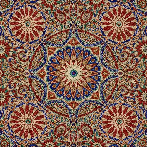 Colorful Mosaic Art: Patterns and Shapes in Red, Blue, Green, and Yellow