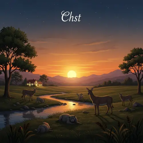 Tranquil Sunset Scene: Peaceful Nightfall Landscape