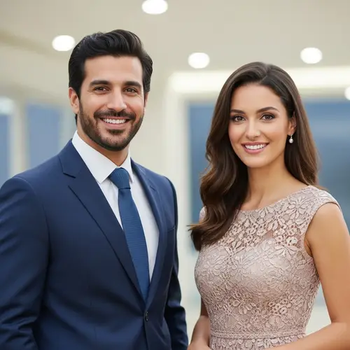 Stylish Middle-Eastern Businessman and Elegant Woman at Classy Event