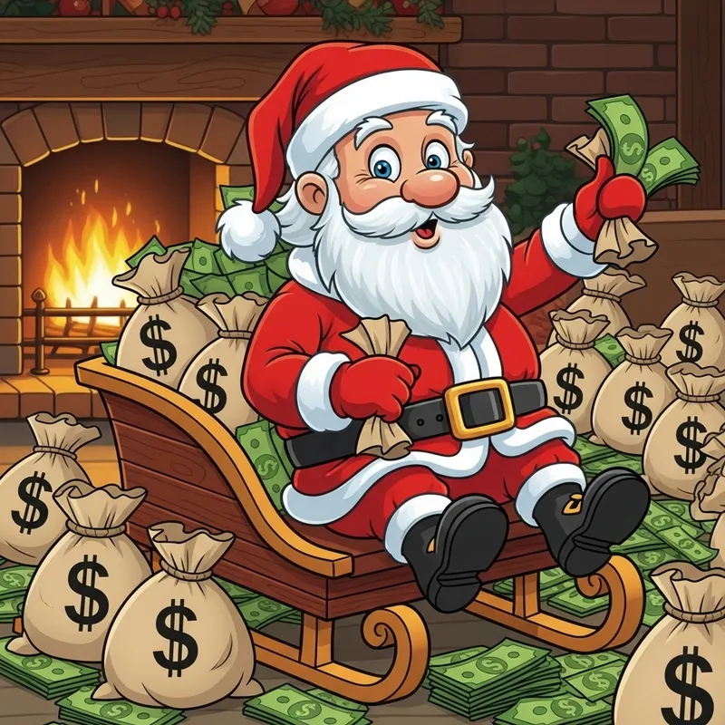 Santa Claus with Bags of Cash - Festive Wealth Illustration