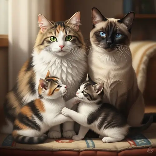 Heartwarming Family Portrait of Cats