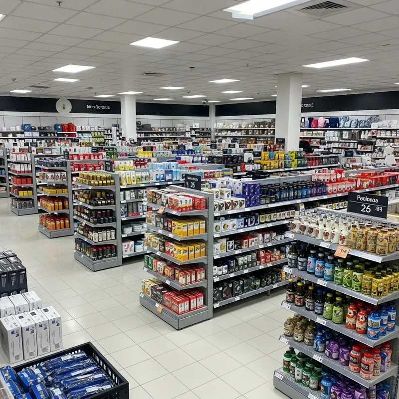Department Store Shelves Displaying Various Products