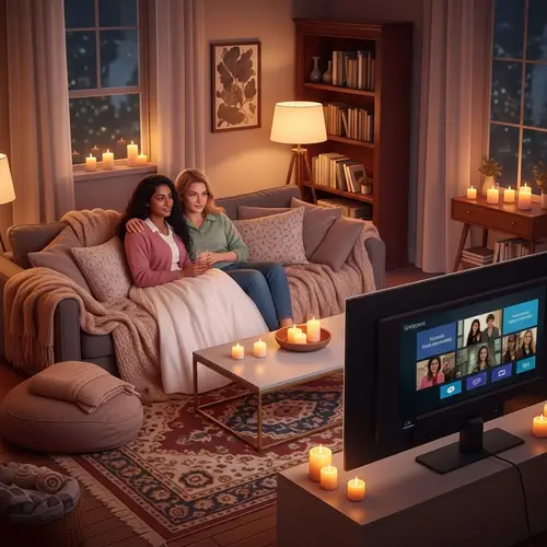 Cozy Multicultural Movie Night Scene | Perfect Blend on Plush Couch