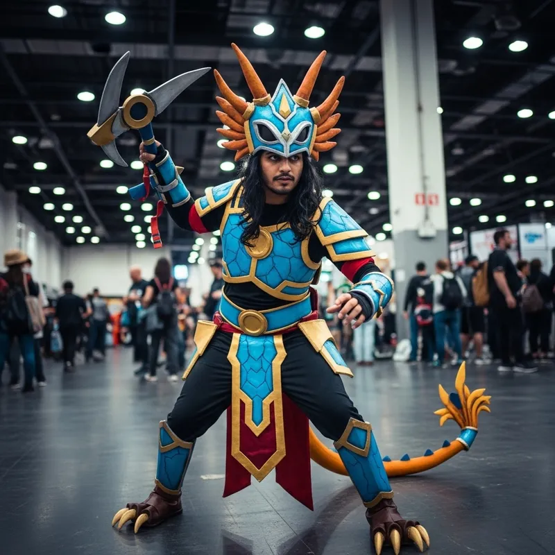 Middle-Eastern Mythical Creature Cosplayer: Dynamic Poses & Fantastical Elements