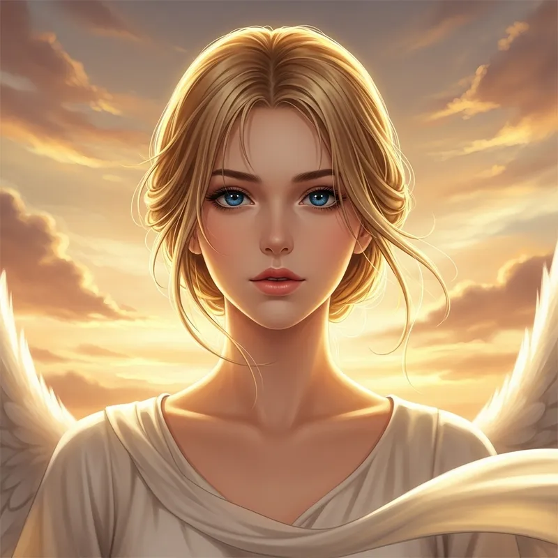 Serenely Elegant Female Angel Portrait in Realistic Anime Style