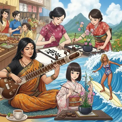 Multicultural Women Engaging in Various Asian Activities