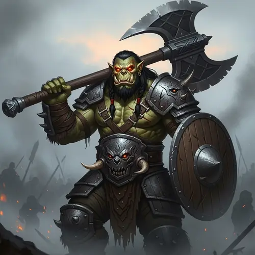 Epic Fantasy Orc Warrior with Giant Axe