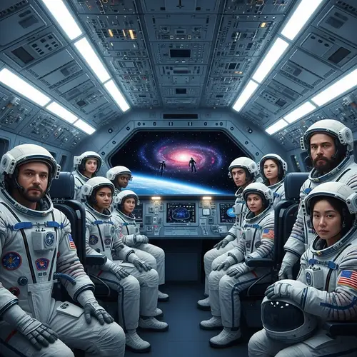 Diverse Group of Astronauts in White Space Suits | Space Exploration