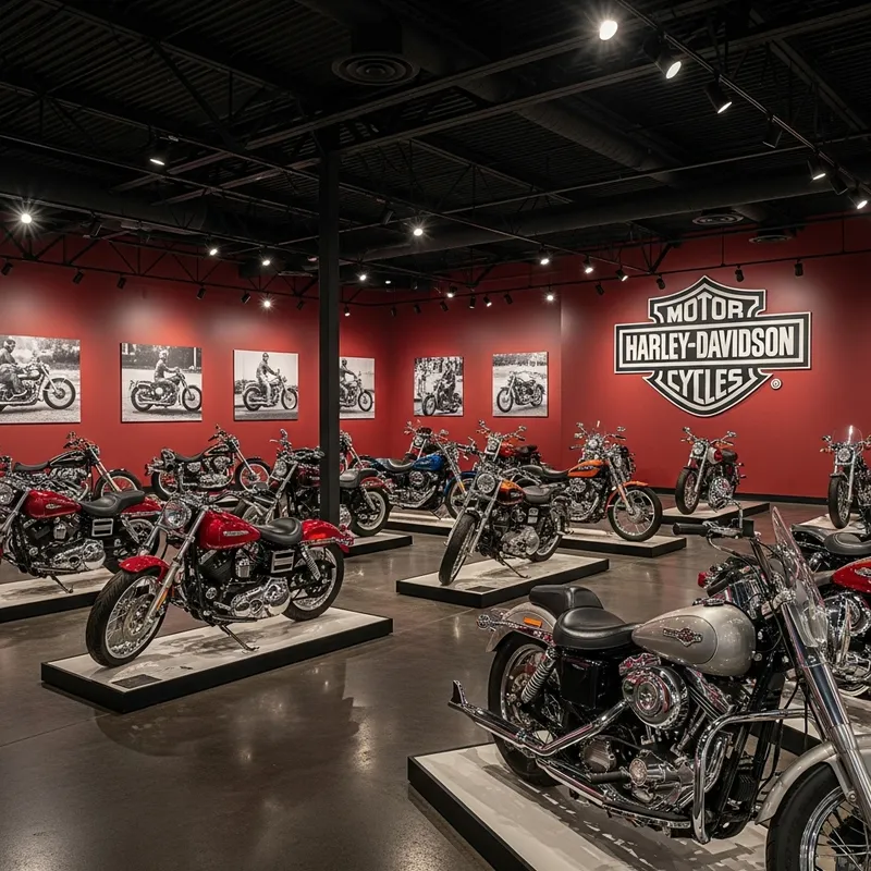 Burgundy & Black Harley Davidson Motorcycle Museum Interior