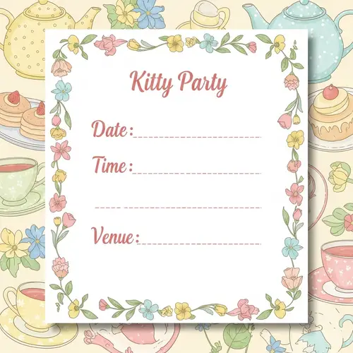 Charming Kitty Party Invitation Template | Date, Time, Venue