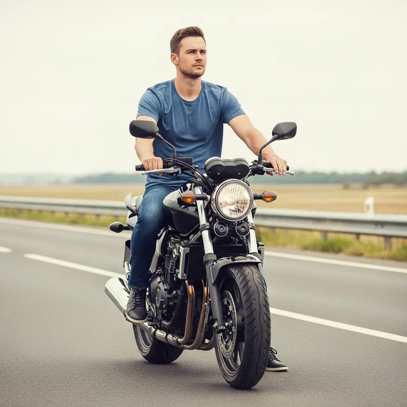Caucasian Man on Honda Motorcycle Ready for Adventure