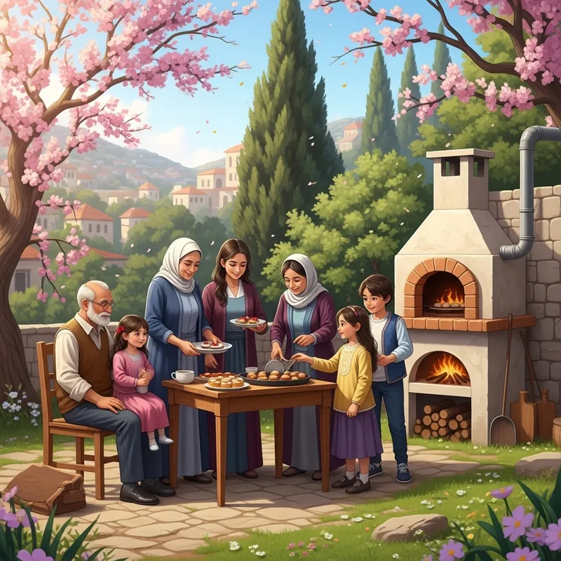 Joyful Family Gathering for New Year Festivities in Levantine Village