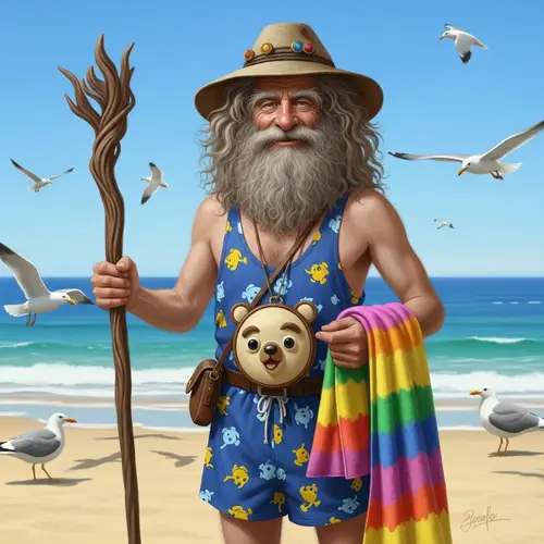 Radagast Beach Outfit - Fantasy Wizard in Swimsuit & Sun Hat