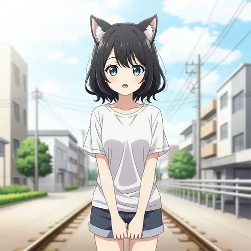 Anime-Style Teenage Girl with Cat Ears - Japanese Heritage