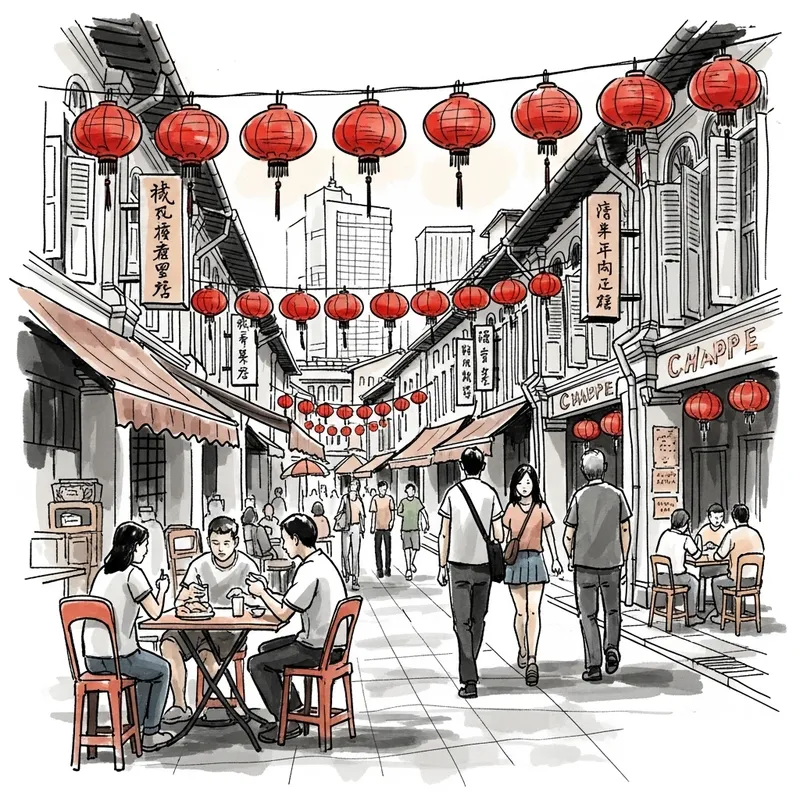 Chinatown Singapore Ink Sketch by Don Low