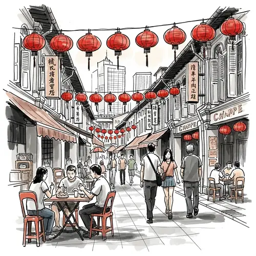 Chinatown Singapore Ink Sketch by Don Low