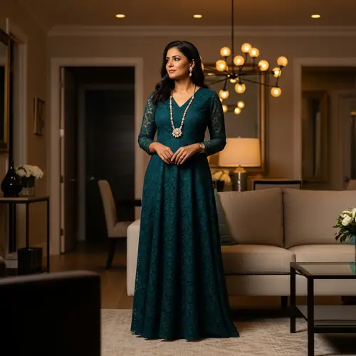 Graceful Woman in Elegant Home with Warm Lighting