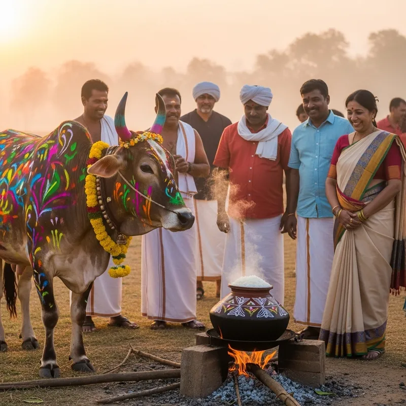Colorful Pongal Cow in Traditional Festive Attire