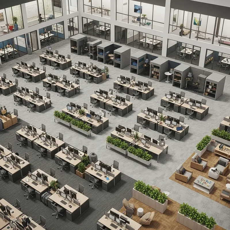 Modern Open Floor Plan Office Design | Collaborative Spaces & Quiet Zones