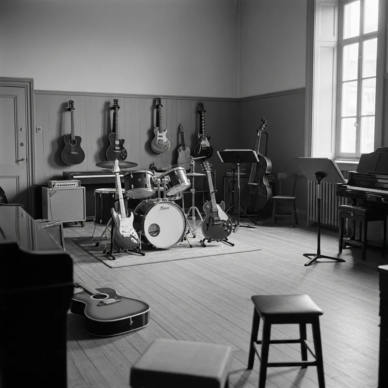 1930s Music Rehearsal Room with Musical Instruments