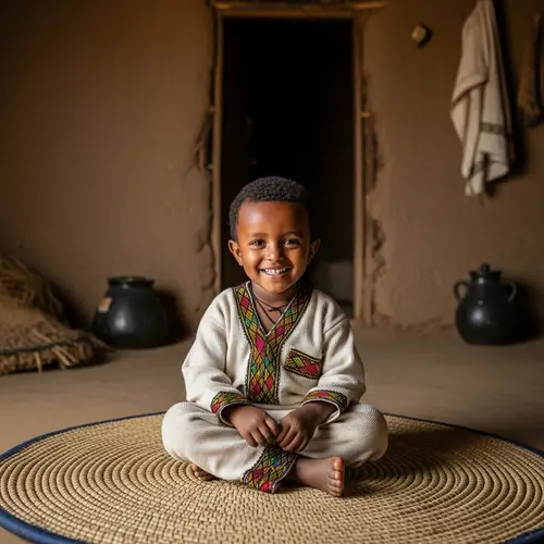 Joyful Ethiopian Boy in Traditional Attire