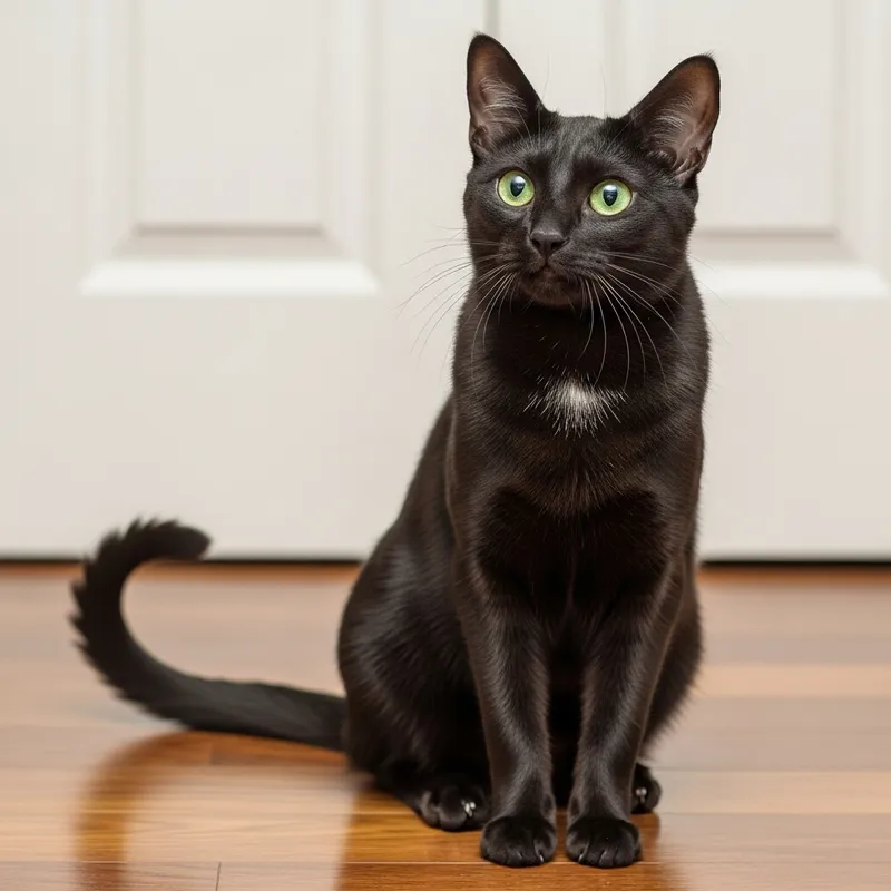 Beautiful Domestic Cat with Emerald Eyes | Luxurious Charcoal Fur