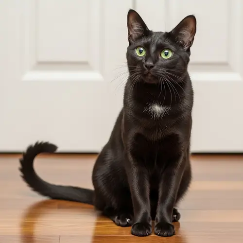 Elegant Domestic Cat with Green Eyes | Velvet-like Charcoal Fur