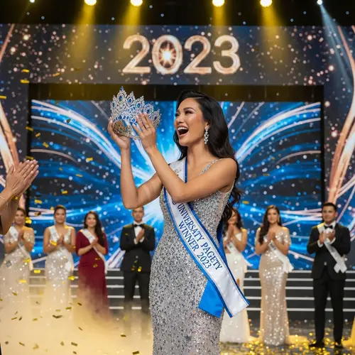 Universal Beauty Pageant Winner 2023 | Asian Woman in Glittering Gown