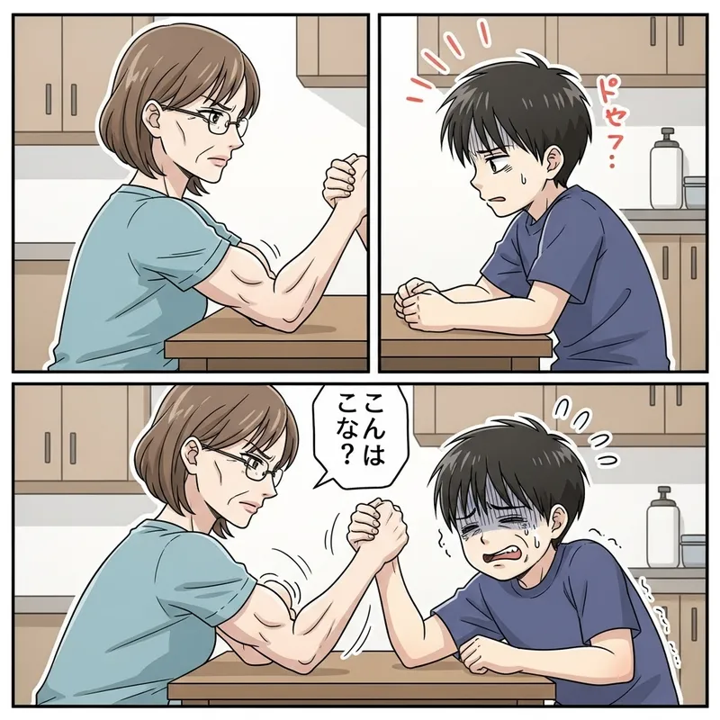 Epic Arm-Wrestling Match: Mother vs. Son Comic Strip