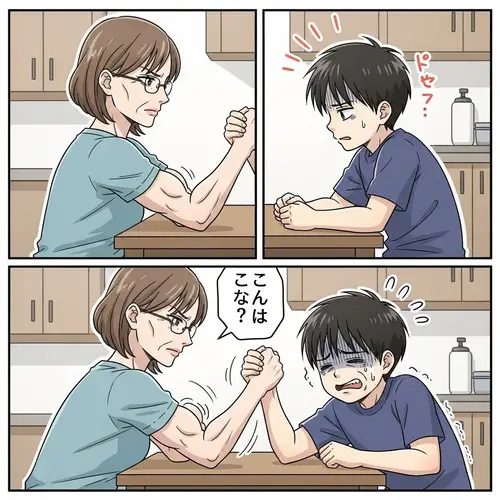 Epic Arm-Wrestling Match: Mother vs. Son Comic Strip