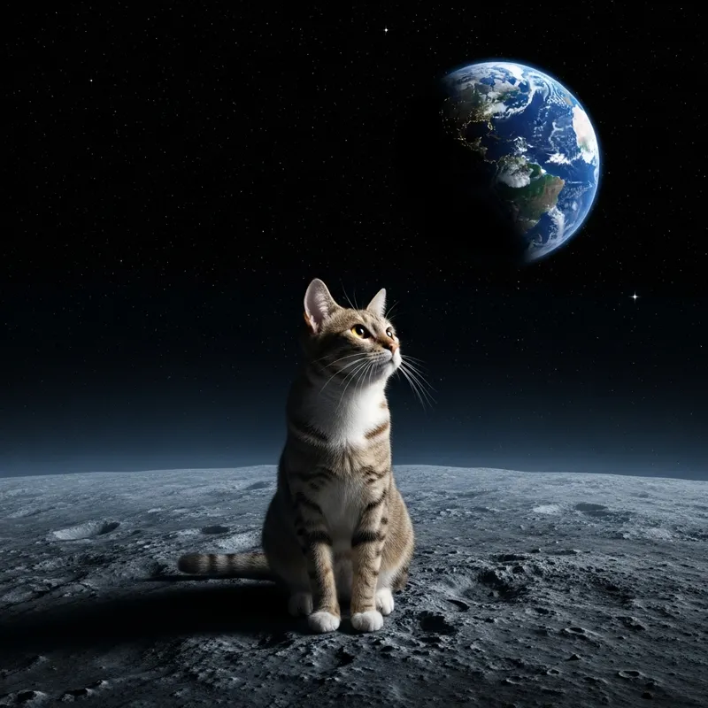 Playful Cat on the Moon | Serene Cosmic Scene