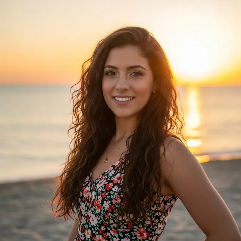 Hot Hispanic Woman in Floral Sundress at Sunset Hot Hispanic Woman in Floral Sundress at Sunset