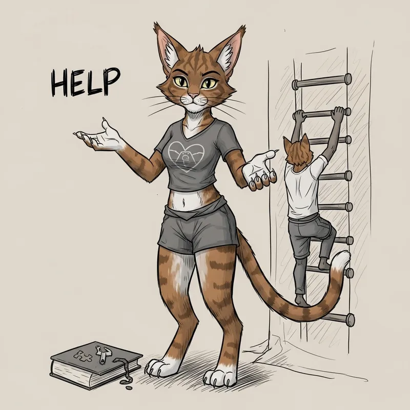 Cat Girl in Short Shirt | Offering Helpful Assistance