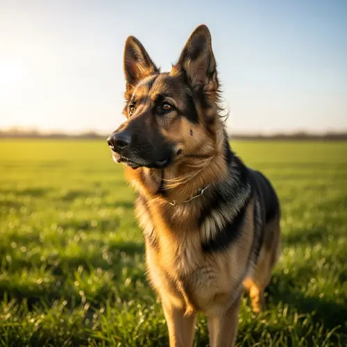 Majestic German Shepherd Dog in Bright Green Field
