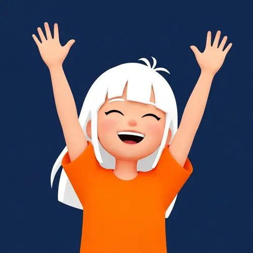 Joyful Girl in Orange T-Shirt with White Hair | 3D Animation Style