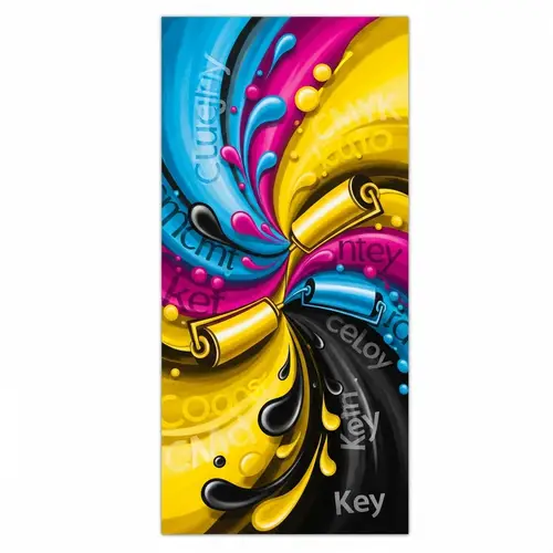 Vibrant CMYK Glass Decal Artwork with Abstract Style