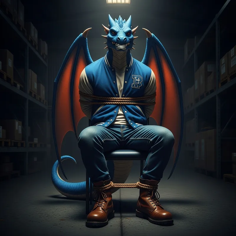 Captured Blue Dragon in Gritty Chiaroscuro Scene